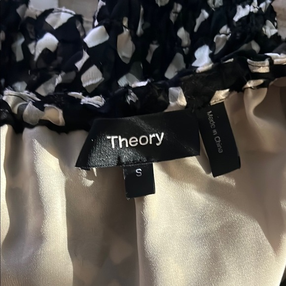 THEORY Size Small Silk Blend Black Cream Burnout Print Long Sleeve Boho Top - Picture 2 of 15